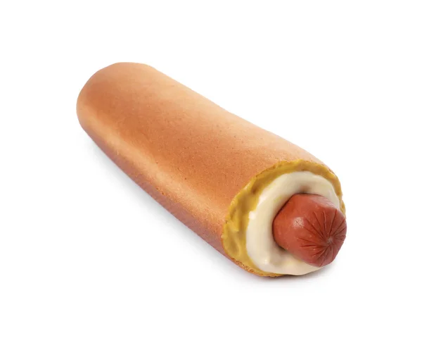 Leckere Französische Hot Dog Mit Soße Isoliert Auf Weiß — Stockfoto