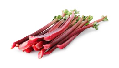 Beyazlar üzerinde izole edilmiş taze ravent sapları.