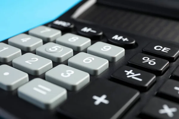 Calculator Light Blue Background Closeup Office Equipment — Stock Photo, Image