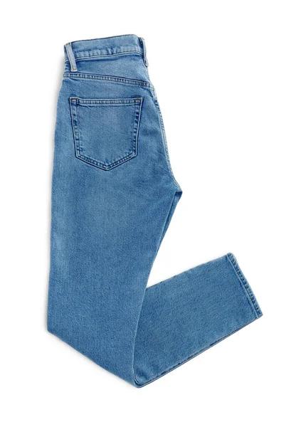 Pantalones Vaqueros Azul Claro Aislados Blanco Vista Superior Ropa Elegante —  Fotos de Stock