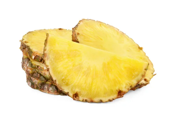 Kawałki Smacznego Dojrzałego Ananasa Wyizolowane Białym — Zdjęcie stockowe