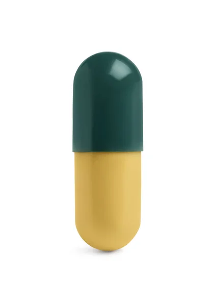 Una Pillola Sfondo Bianco Trattamento Farmacologico — Foto Stock