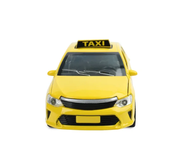 Gelber Taxiwagen Isoliert Auf Weißem Grund Kinderspielzeug — Stockfoto