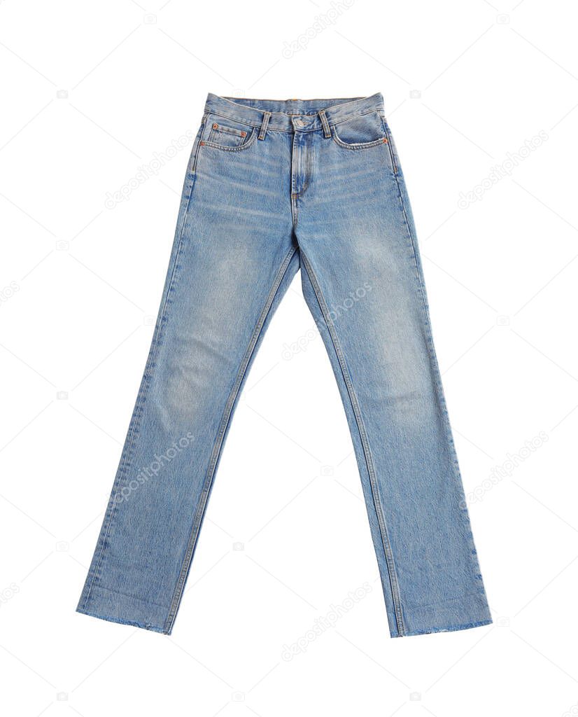 Pantalones Vaqueros Azul Claro Aislados Blanco Vista Superior Ropa Elegante Foto de stock NewAfrica 668601908