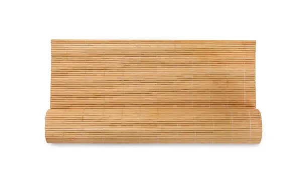 Alfombra Bambú Enrollada Aislada Blanco Vista Superior —  Fotos de Stock