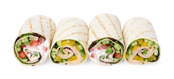 Leckere Sandwich Wraps Mit Frischem Gemüse Isoliert Auf Weiß — Stockfoto
