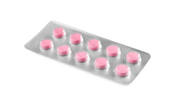 Blister Met Pillen Witte Achtergrond Geneeskundige Behandeling — Stockfoto