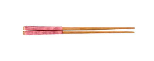 Ζεύγος Ξύλινων Chopsticks Που Απομονώνονται Λευκή Κορυφαία Άποψη — Φωτογραφία Αρχείου