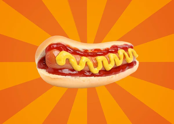 Yummy Hot Dog Ketchup Mustard Bright Comic Background — Stock Photo, Image