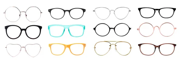 Set Mit Verschiedenen Brillen Isoliert Auf Weiß — Stockfoto