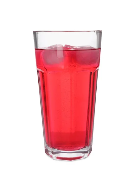 Glas Rotes Sodawasser Mit Eiswürfeln Isoliert Auf Weißem — Stockfoto