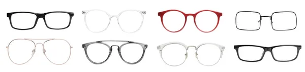 Set Různými Brýlemi Izolovanými Bílém — Stock fotografie