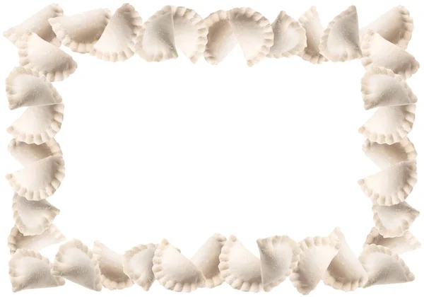 Frame Raw Dumplings Varenyky Isolated White — Stock Photo, Image