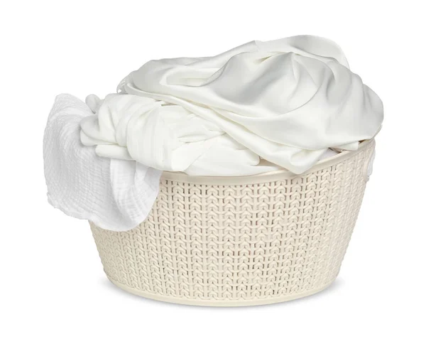 Καλάθι Πλυντηρίου Καθαρά Ρούχα Που Απομονώνονται Λευκό — Φωτογραφία Αρχείου
