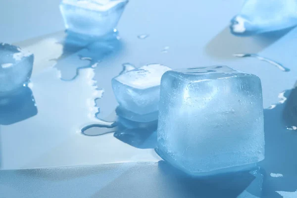 Crystal Clear Ice Cubes Light Blue Background — Stock Photo, Image