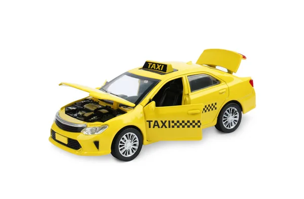 黄色出租车在白色上隔离 儿童玩具 — 图库照片