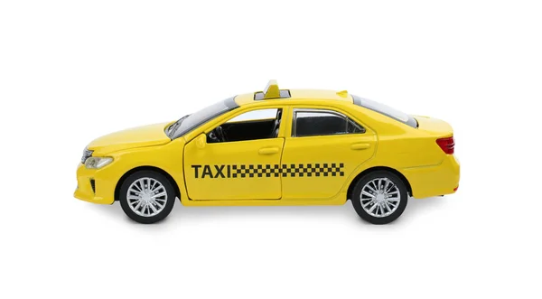 Sarı Taksi Arabası Beyazda Izole Edilmiş Çocuk Oyuncağı — Stok fotoğraf