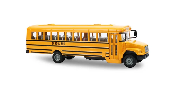Żółty Szkolny Autobus Odizolowany Białym Zabawka Dla Dzieci — Zdjęcie stockowe