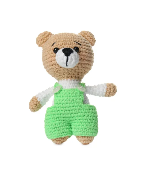 One Crochet Bear Isolated White Children Toy — Stock Photo, Image