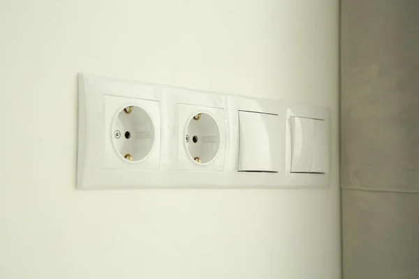 Interrupteurs Lumière Prises Courant Sur Mur Blanc Intérieur — Photo