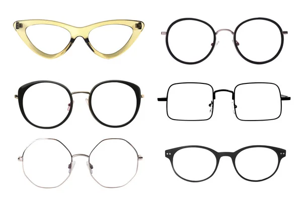 Beyaza Izole Edilmiş Farklı Gözlüklerle Ayarlanmış — Stok fotoğraf