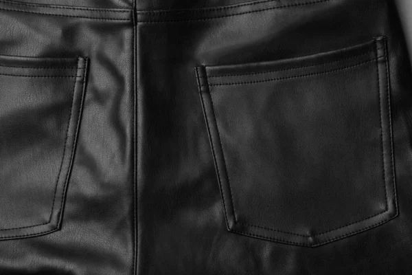 Pantalón Cuero Negro Con Bolsillo Como Fondo Vista Superior — Foto de Stock