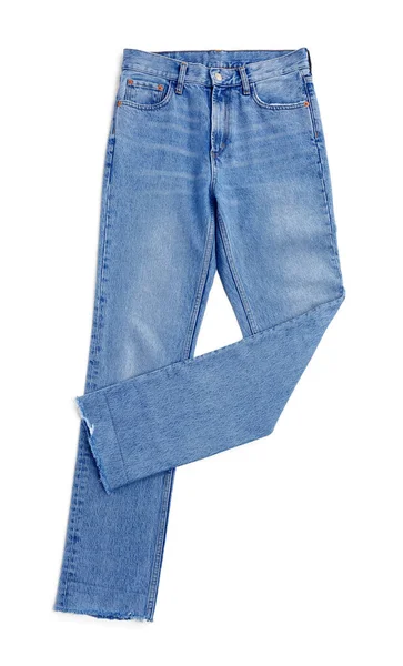 浅蓝色牛仔裤 顶视图隔离 时髦的衣服 — 图库照片