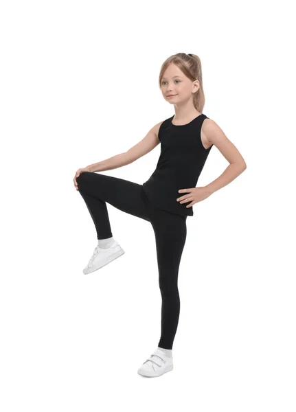 Little Girl Doing Morning Exercise White Background — Stock Photo, Image