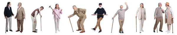 Collage Con Foto Uomini Donne Anziani Con Bastoni Passeggio Sfondo — Foto Stock