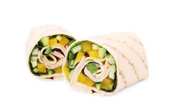 Lezzetli Sandviç Paketleri Taze Sebzeler Beyaza Izole Edilmiş — Stok fotoğraf
