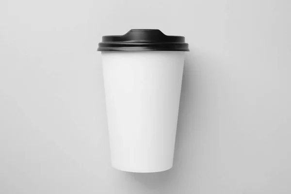 One Paper Cup Light Grey Background Top View Coffee — Stock Photo, Image