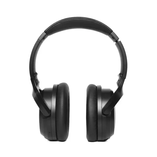 Nowoczesne Czarne Słuchawki Bezprzewodowe Izolowane Białym — Zdjęcie stockowe