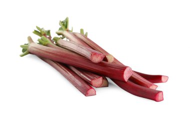 Beyazlar üzerinde izole edilmiş taze ravent sapları.