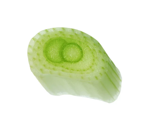Stück Frische Grüne Zwiebel Isoliert Auf Weiß Ansicht Von Oben — Stockfoto