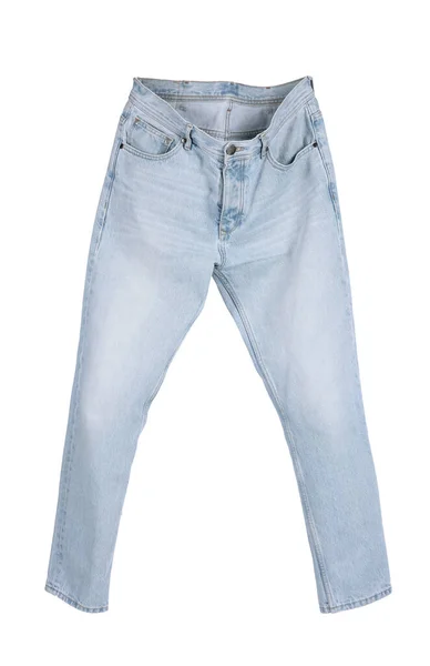 Calça Jeans Azul Claro Elegante Isolado Branco — Fotografia de Stock