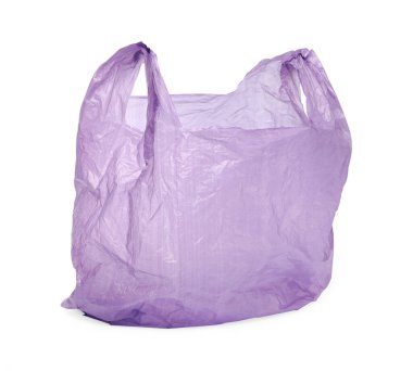 Bir mor plastik torba beyaza izole edilmiş.