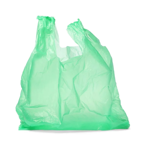 白に隔離された緑のビニール袋 — ストック写真