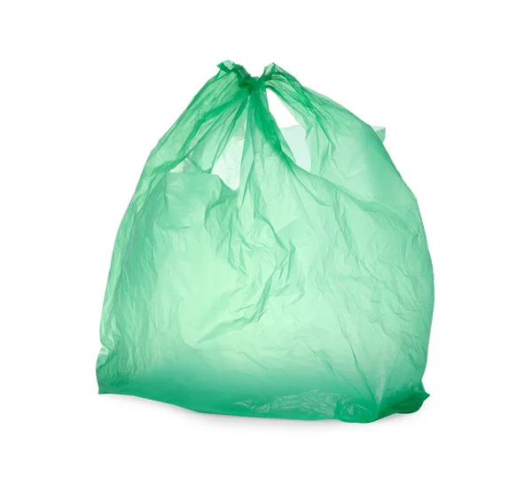 Bir Yeşil Plastik Torba Beyaza Izole Edilmiş — Stok fotoğraf
