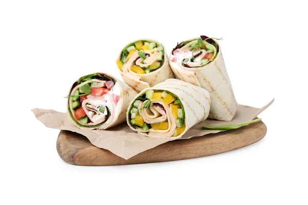 Delicious Sandwich Wraps Fresh Vegetables Isolated White — Stock Photo, Image