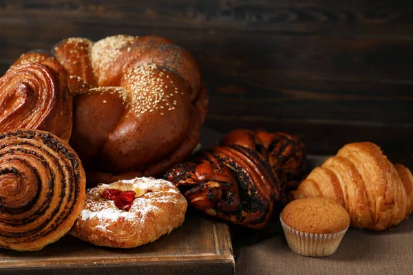 Different Tasty Freshly Baked Pastries Table — Stock Photo, Image