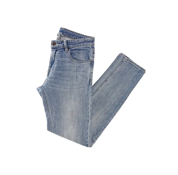 Eleganti Jeans Azzurri Isolati Bianco Vista Dall Alto — Foto Stock