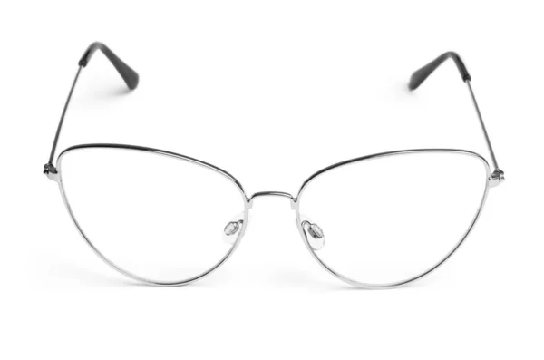 Snygga Glasögon Med Metallram Isolerad Vit — Stockfoto