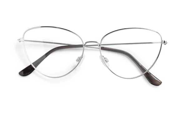 Stylové Brýle Kovovým Rámem Izolované Bílém Horní Pohled — Stock fotografie