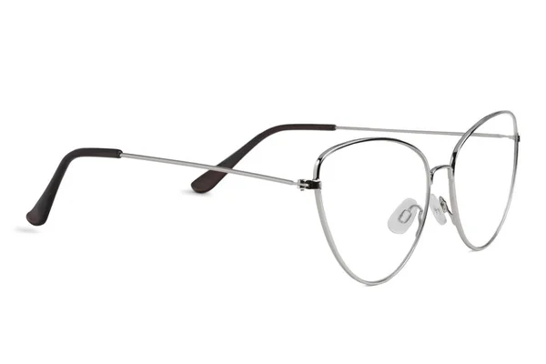 Snygga Glasögon Med Metallram Isolerad Vit — Stockfoto