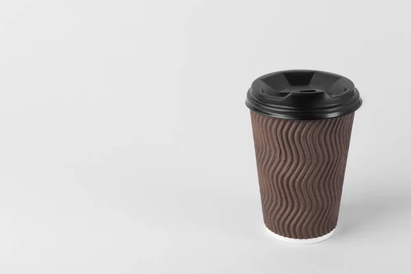 Brown Paper Cup Plastic Lid Light Background Space Text Coffee — Stock Photo, Image