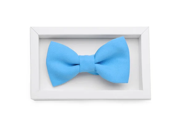 Elegante Luz Azul Laço Gravata Fundo Branco Vista Superior — Fotografia de Stock