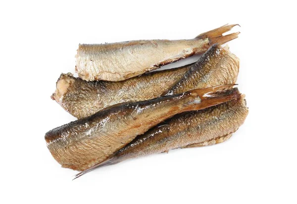 Tasty Canned Sprats Isolated White Top View — Stock Photo, Image