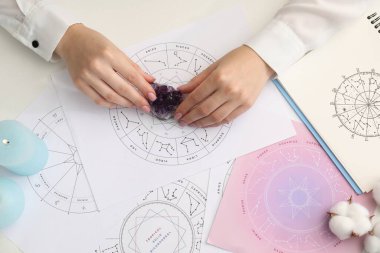 Astrolog, falcılık tahmini için zodyak tekerleği kullanıyor. Falcı.