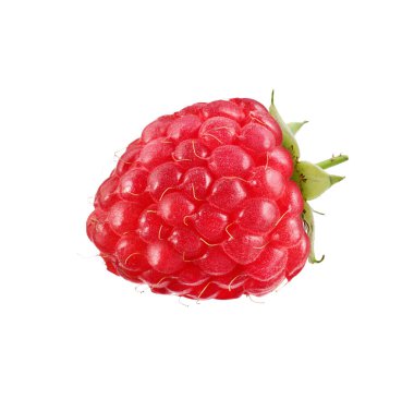 Beyaza izole edilmiş taze bir ahududu.