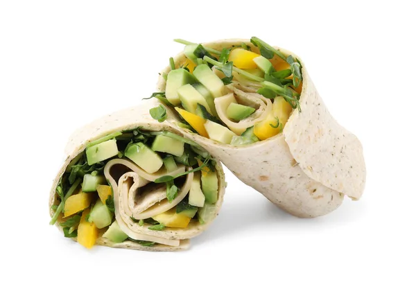 Deliciosos Envoltórios Sanduíche Com Legumes Frescos Isolados Branco — Fotografia de Stock